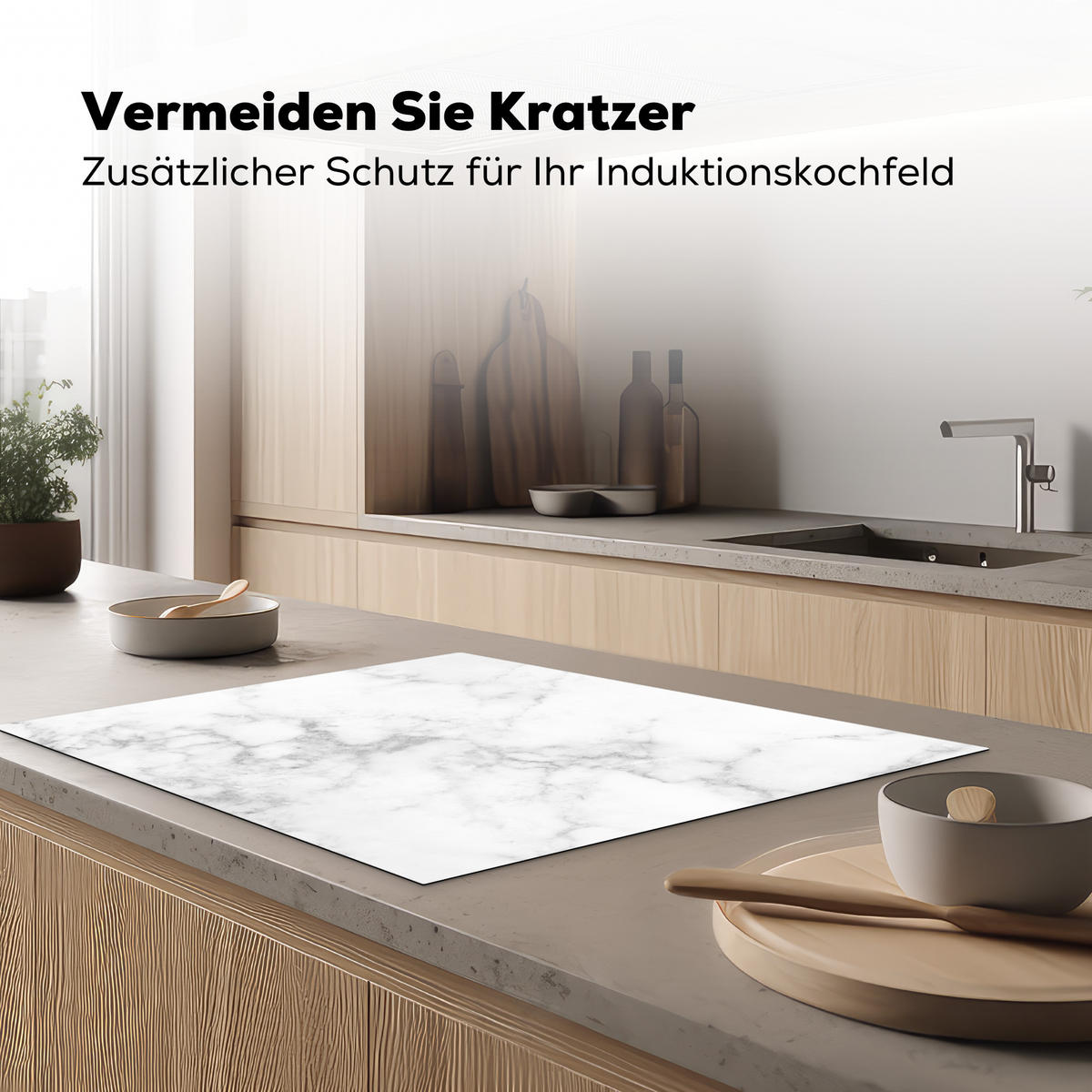 HERDABDECKPLATTE Marmor - Grau - Weiß - Strukturierter Marmor Induktionsmatte 77x59 cm - Weiß, Kunststoff (77/59/0.2cm) - MuchoWow