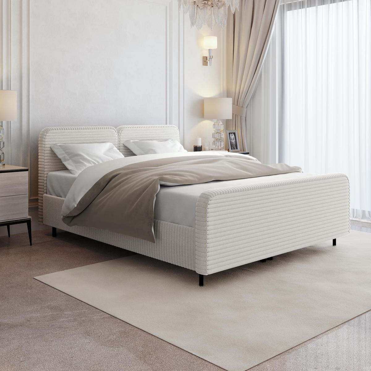 POLSTERBETT Lea mit Matratze und Topper, 140x200, Beige - Beige/Schwarz, Textil (140/200cm) - Beautysofa