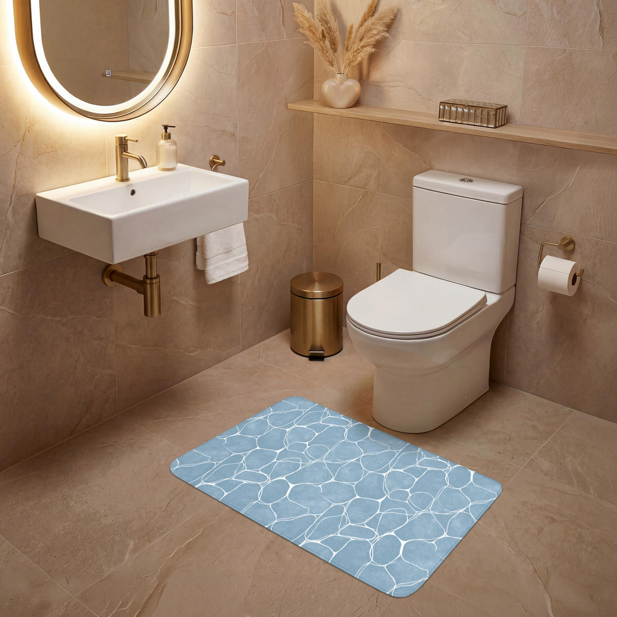WC PŘEDLOŽKA Organic - vzor - modrá 80x50 cm - světle modrá, textil/plast (80/1cm) - OnlyWow