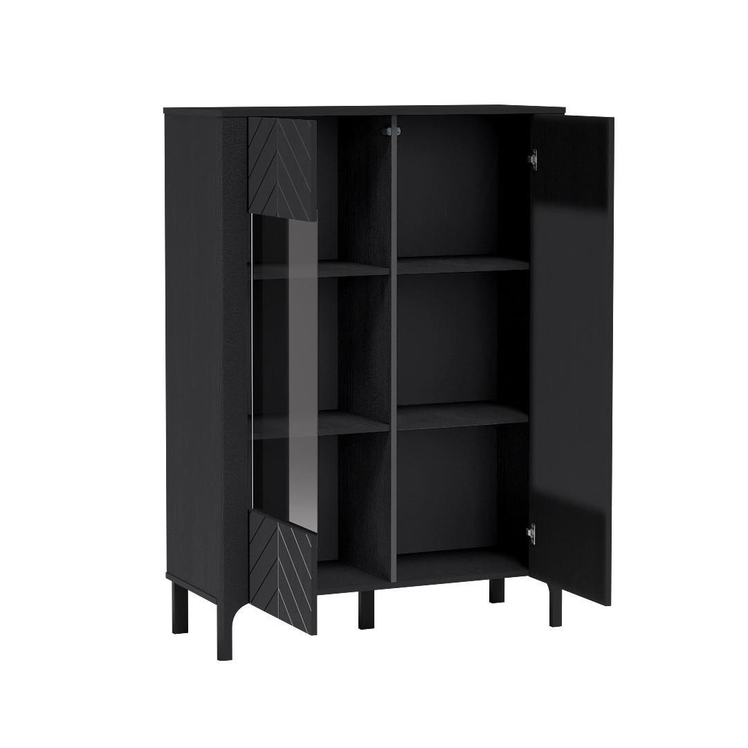 VITRINE Lumi Schwarz, zweitürig - Schwarz, Holzwerkstoff (103/145/41cm) - Bettso
