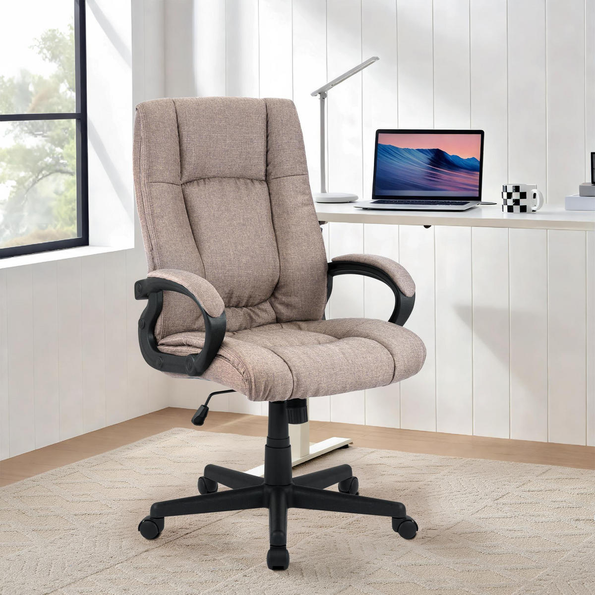 DREHSTUHL Stoff Taupe - Taupe/Schwarz, Kunststoff/Textil (66/106/70cm) - CLP