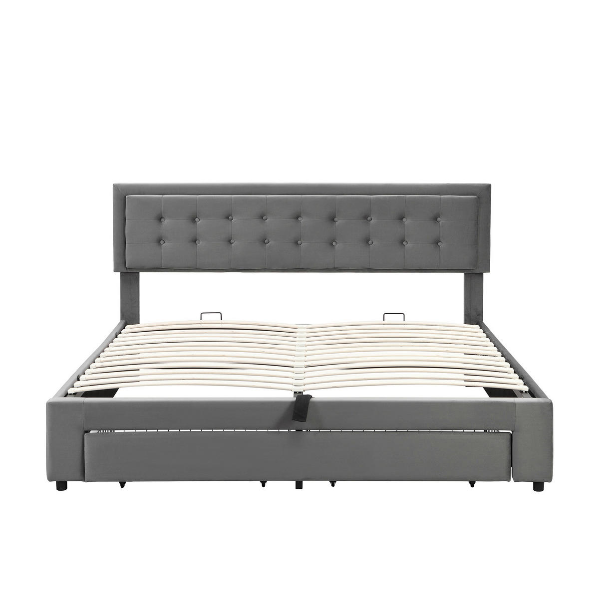 POLSTERBETT 160/200 cm Grau aus Samt mit Stauraum - Grau, Textil (160/200cm) - OKMYHOME