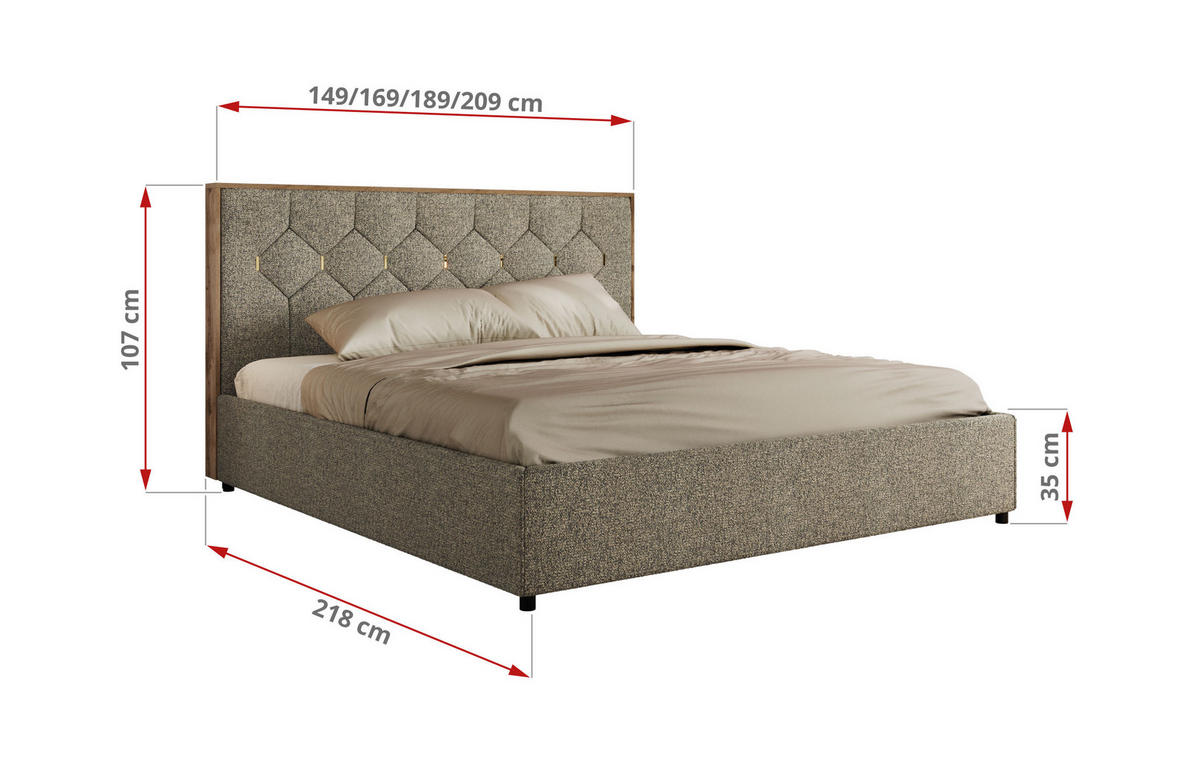 POLSTERBETT LARINO CLASSIC 160/200 - Grau Strukture - ohne Matratze - Grau, Textil (160/200cm) - MKS