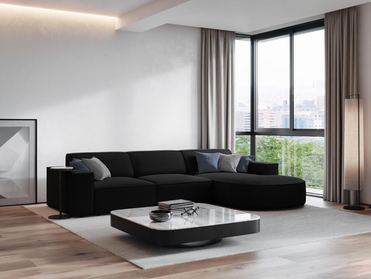 ECKSOFA rechts Jodie aus strukturiertem Stoff schwarz 4 Sitzplätze - Schwarz, Textil (166/284cm) - Micadoni