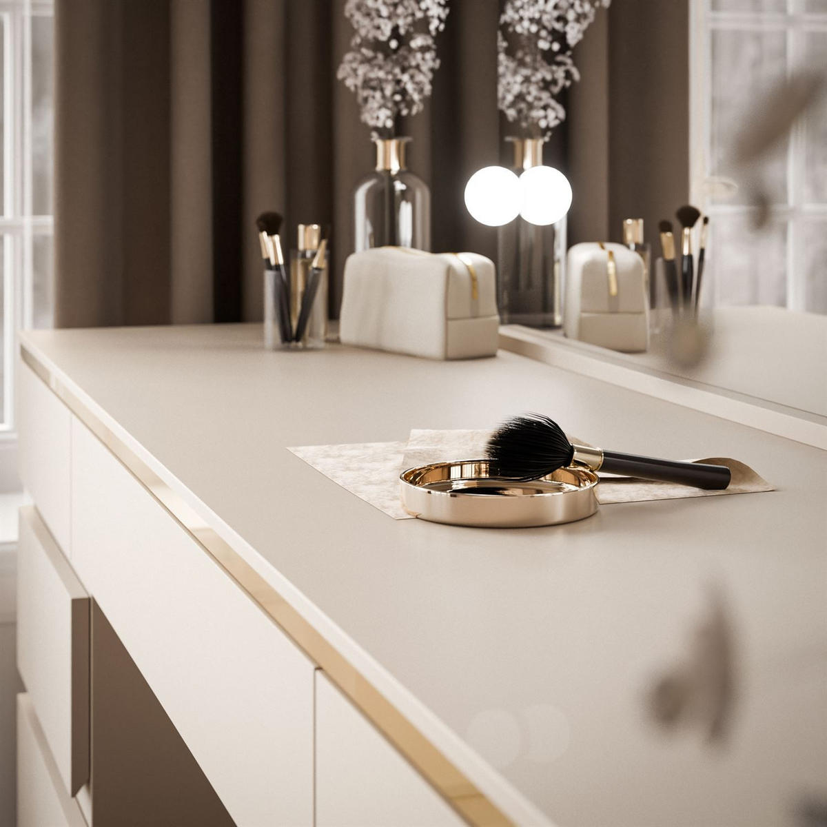 SCHMINKTISCH AURORA DOUBLE KASCHMIR mit Schubladen - Kaschmir, Holzwerkstoff (156.8/79.2/55cm) - Lookway