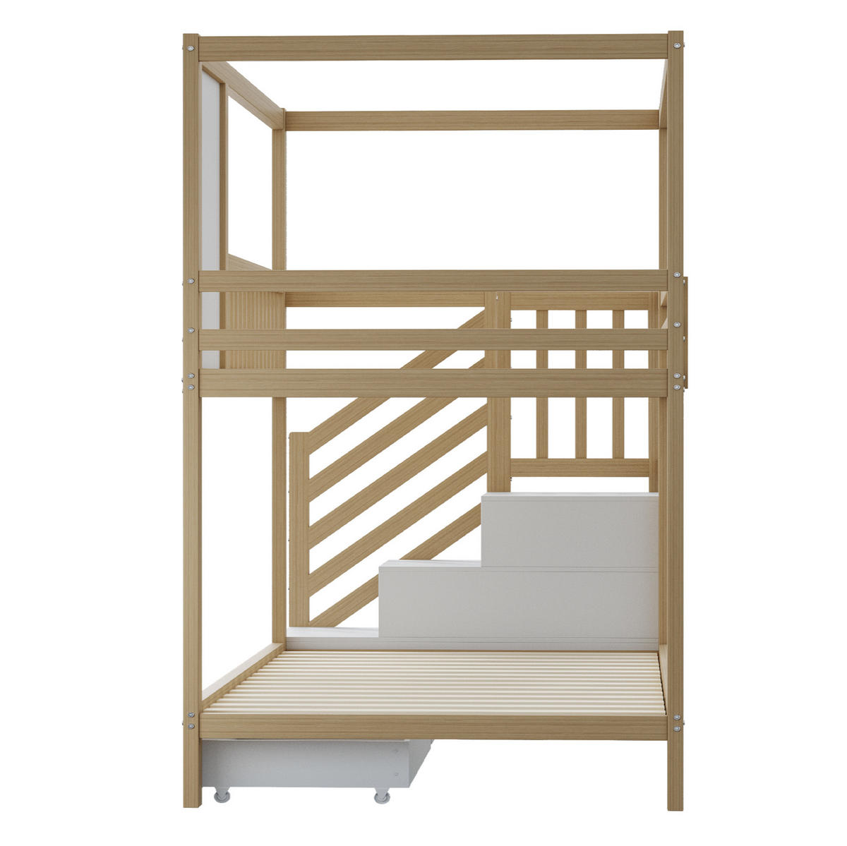 ETAGENBETT 90/200 cm Massivholz mit Leitereinheit und Stauraum - Naturfarben, Holz (90/200cm) - OKWISH