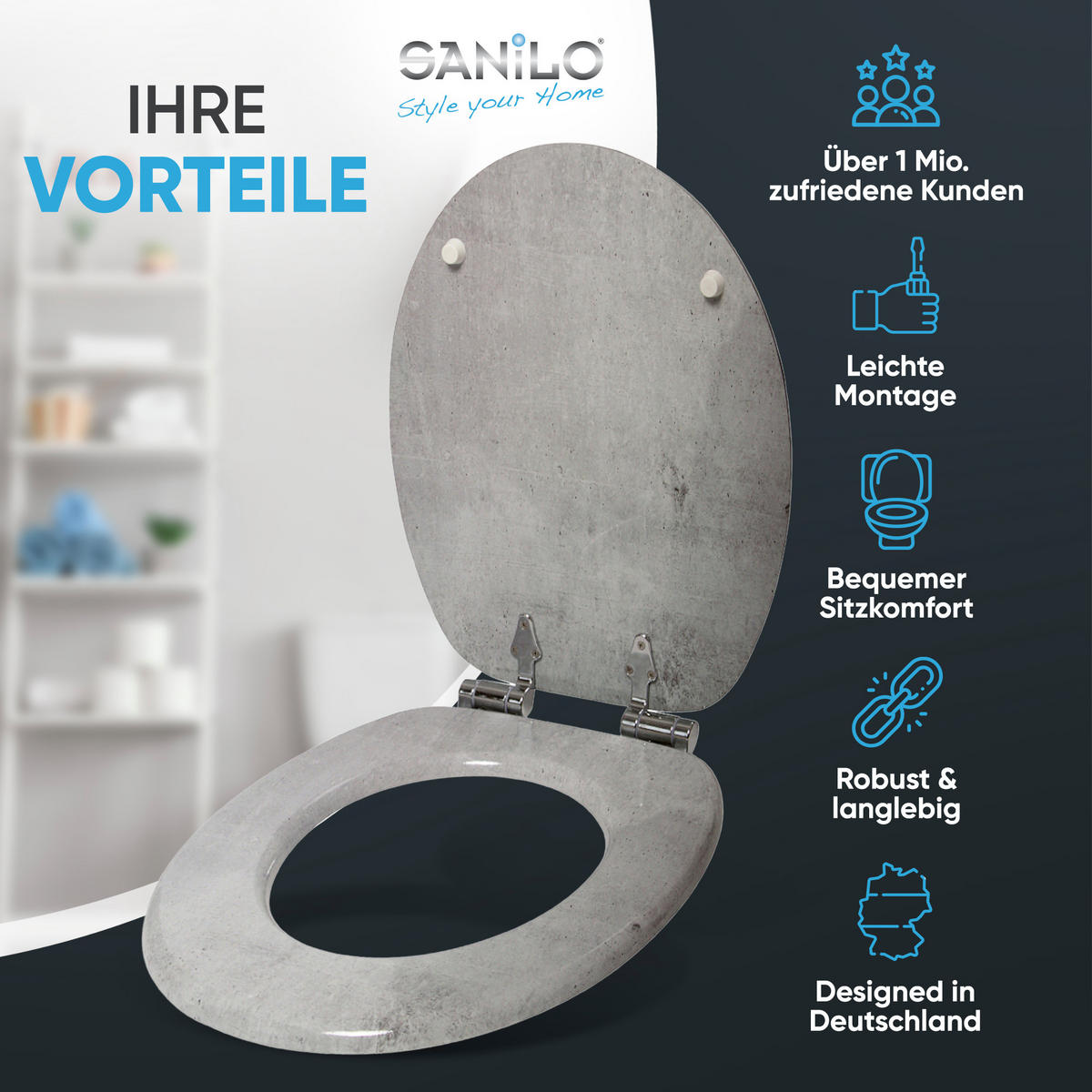 WC-SITZ mit Absenkautomatik Beton - Grau, Holzwerkstoff (38/6/47cm) - Sanilo