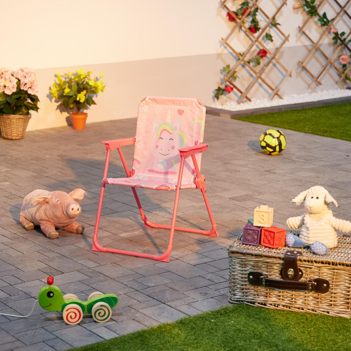 KINDER-KLAPPSTUHL - Rosa, Textil/Metall (36/51.5/37.5cm) - Relaxdays