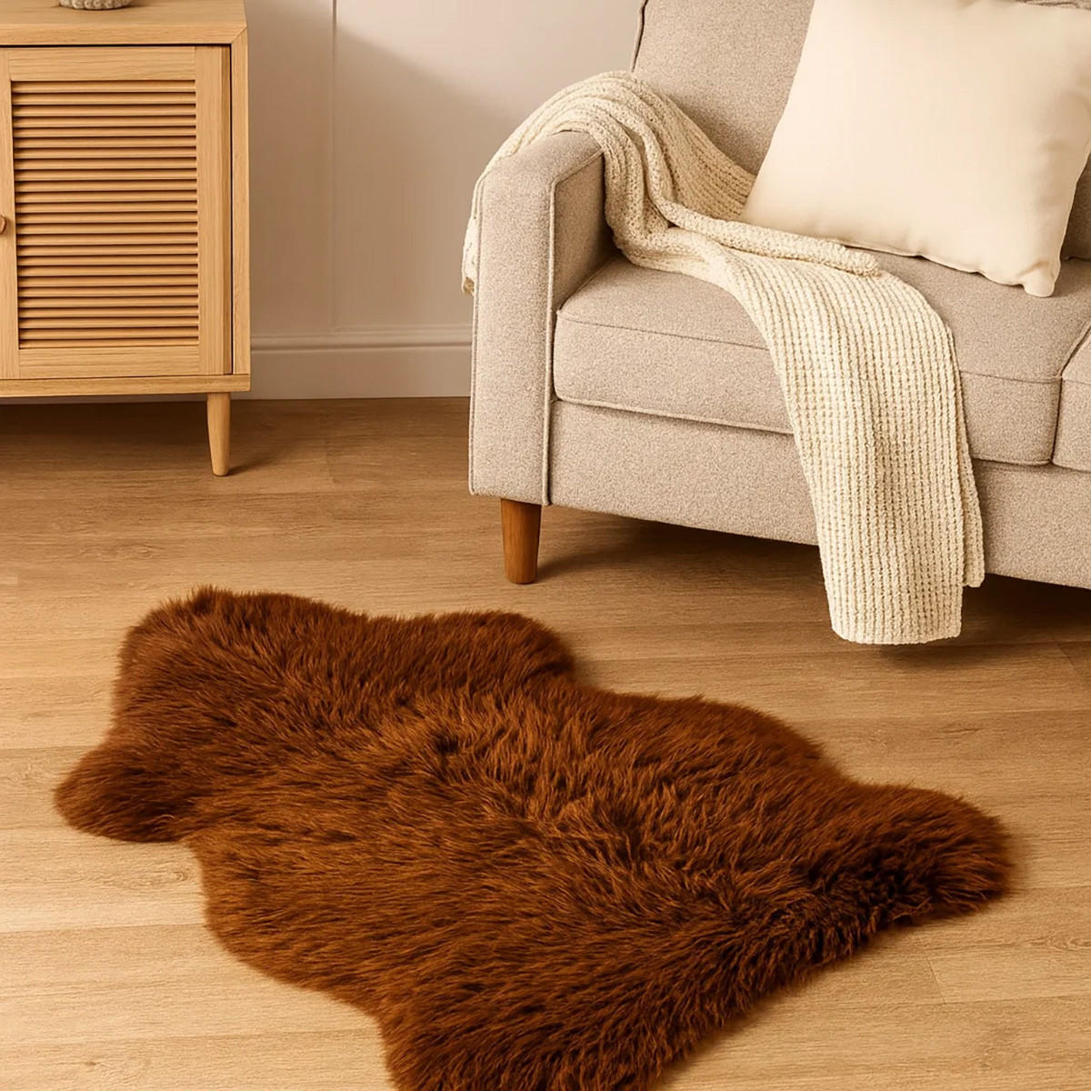 SCHAFFELL Naturbraun Hellbraun & Dunkelbraun Unikat ca. 100 cm - Hellbraun, Fell (60/100cm) - Provellus