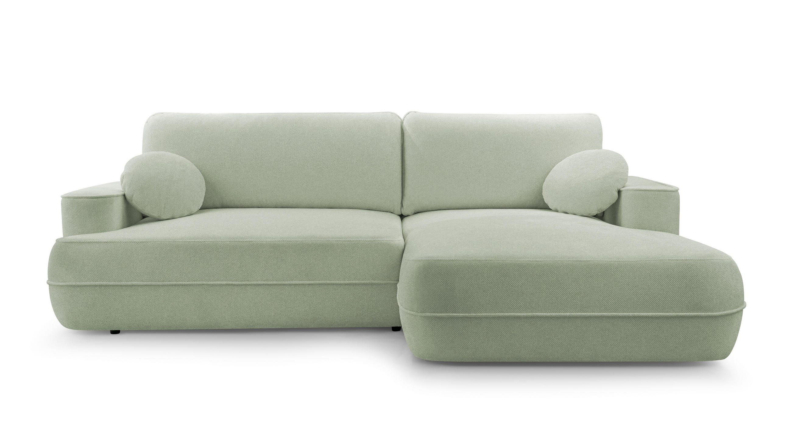 ECKCOUCH L Form Peoni Salbeigrün 267/168/87 cm mit Schlaffunktion R - Pastellgrün/Schwarz, Kunststoff/Textil (267/168cm) - AX Living