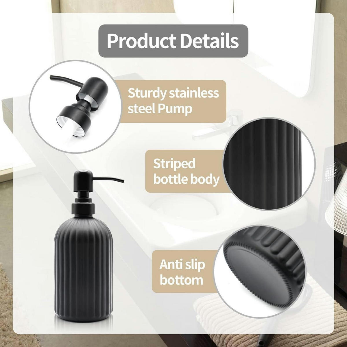 SEIFENSPENDER Glas Edelstahlpumpe 400 ml Schwarz - Schwarz, Glas (6.6/18.5/6.6cm)
