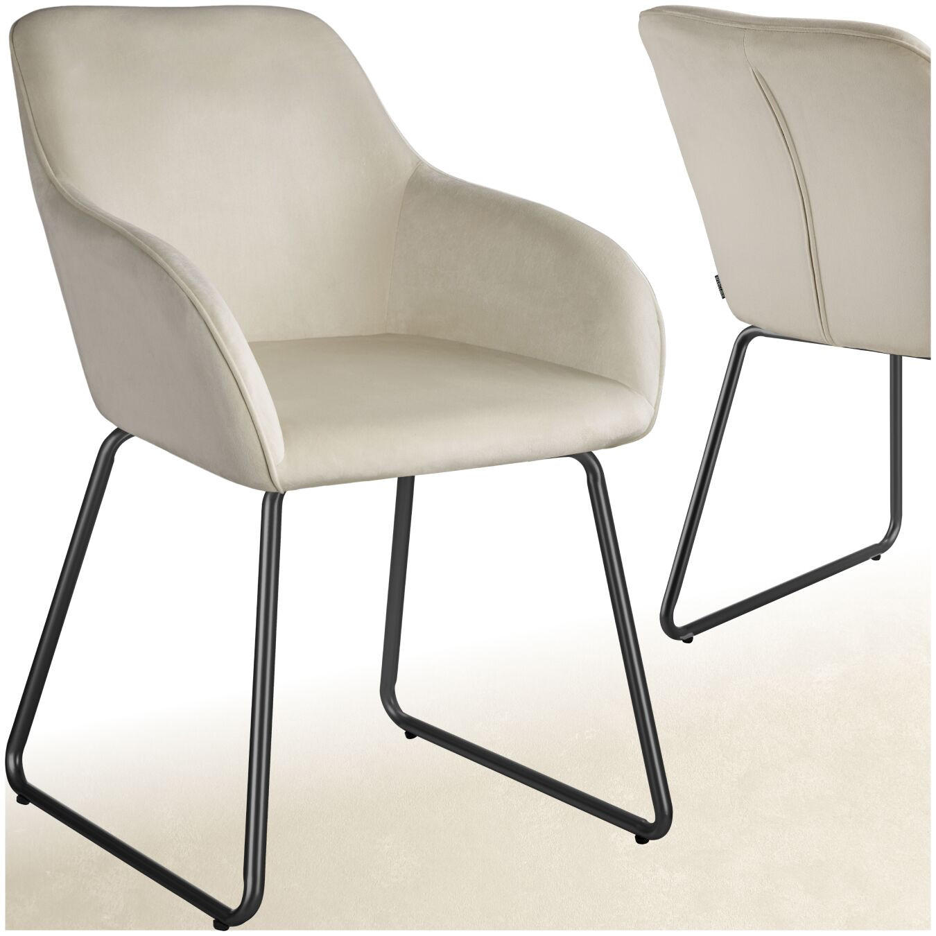 ESSZIMMERSTUHL Jeane,57 x 61 x 85,5 cm, Belastbarkeit 120 kg,Samtoptik creme/schwarz - Schwarz/Samtahornfarben, Kunststoff (57/85.5/61cm) - tectake