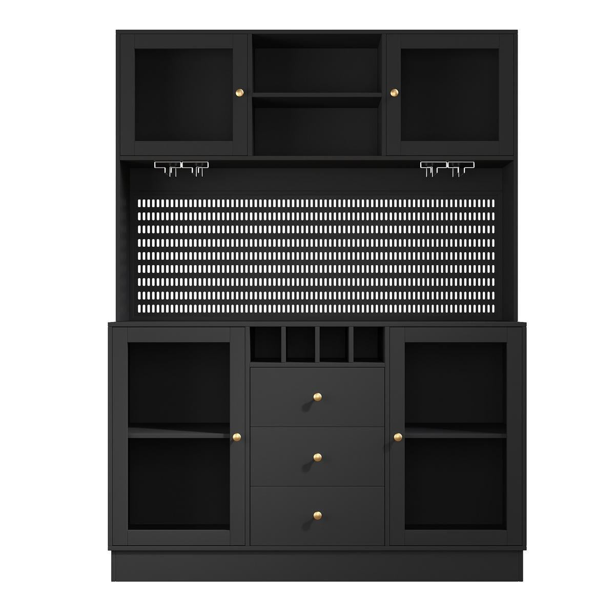BUFFET 140/40/185,7 cm aus MDF und Glas mit LED-Beleuchtung Schwarz - Schwarz, Holzwerkstoff (140/185.7/40cm) - Modenvie