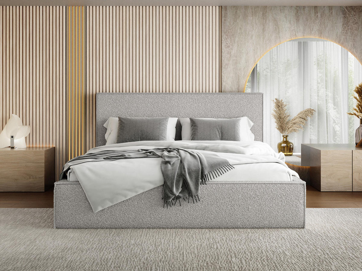 POLSTERBETT Terra Slim mit Bettkasten, Grau Boucle 120x200 cm - Birkefarben/Schwarz, Holz/Holzwerkstoff (120/200cm) - WFL GROUP