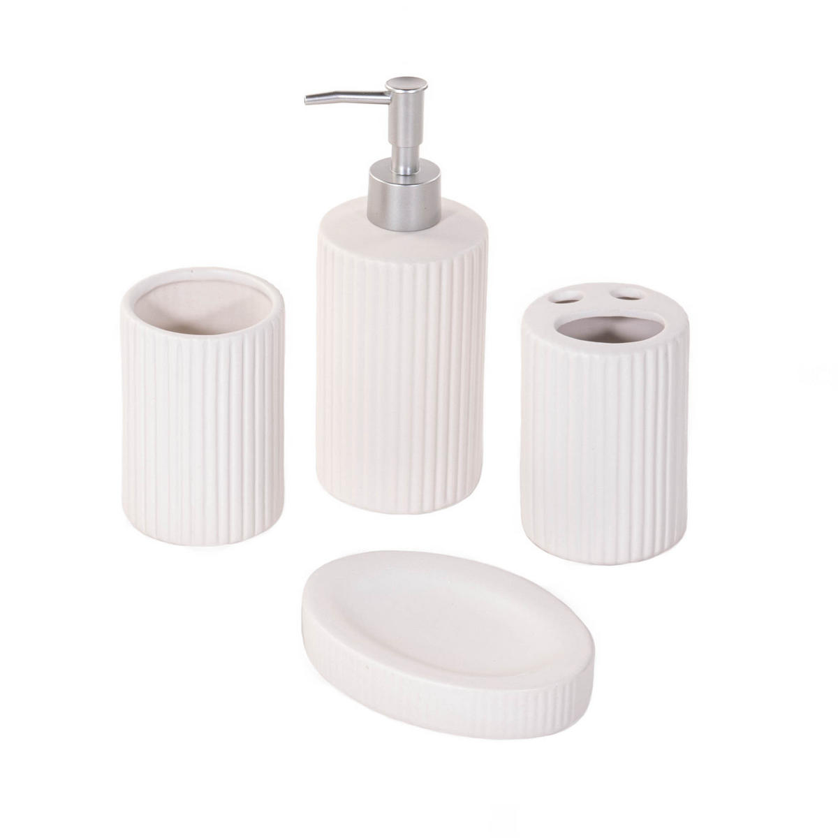 BADEZIMMERSET Keramik 4er-Set - Weiß, Keramik (21.5/8/24cm)