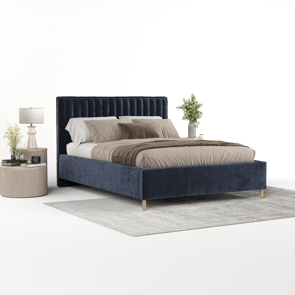 POLSTERBETT Aria 180/200 cm Marineblau im Lotta Stoff - Naturfarben/Dunkelblau, Holz/Holzwerkstoff (180/200cm) - AltaBeds