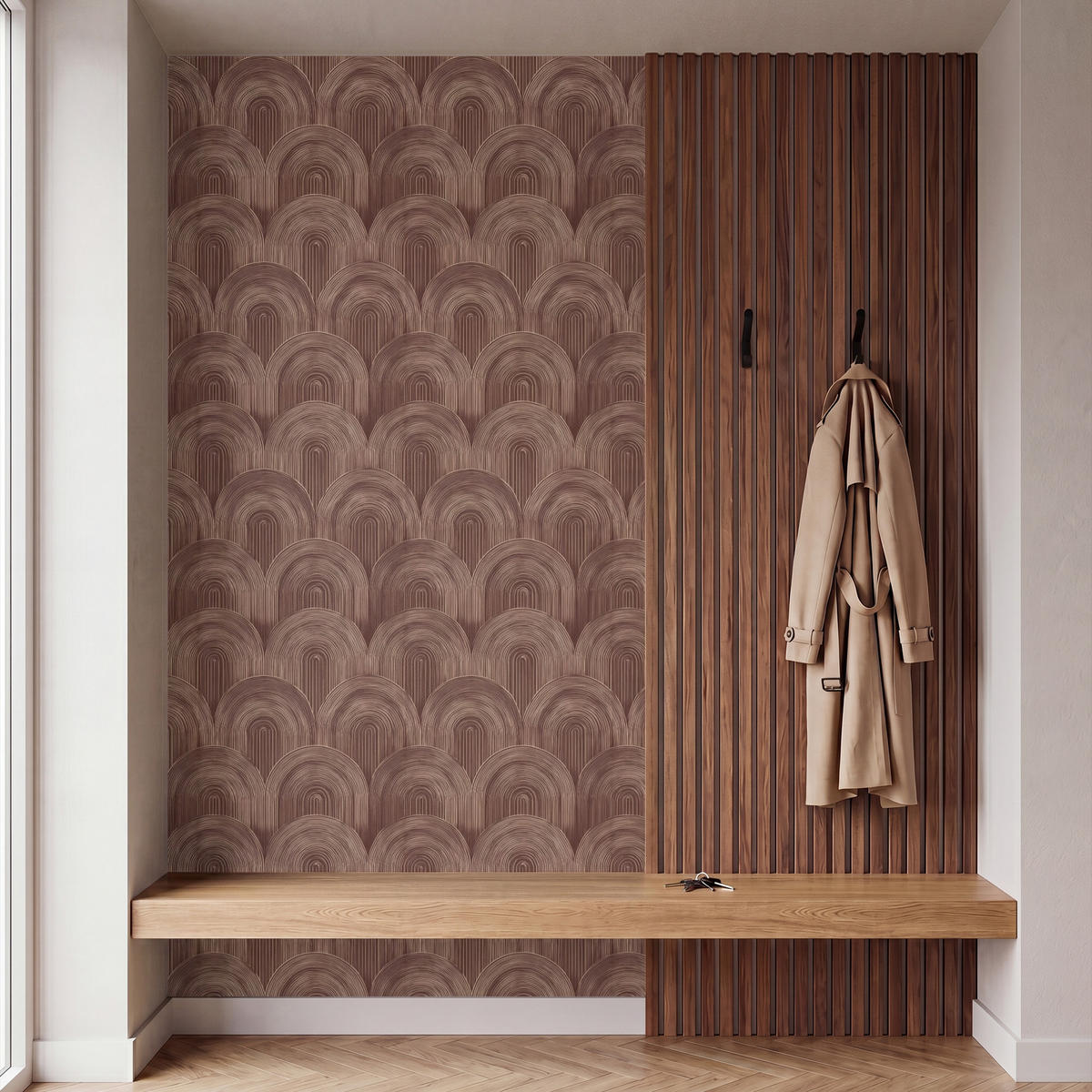 TAPETE - Rhythmic - Aufschlag - Braun - 160x300 cm - Dunkelbraun, Papier (160/300cm) - OnlyWow