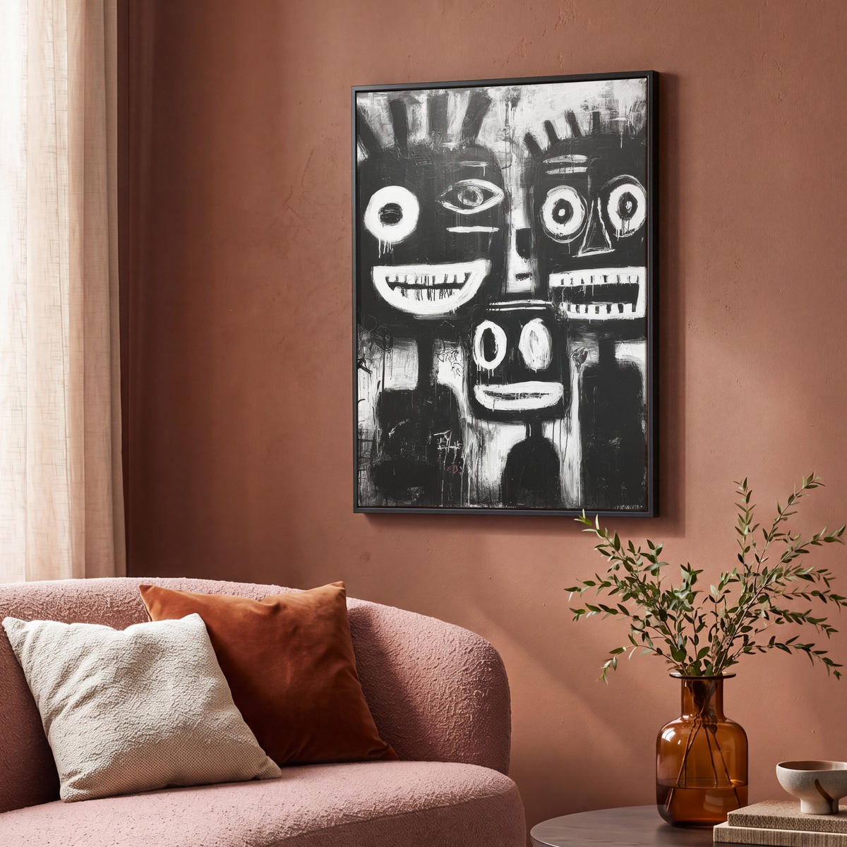 LEINWAND Bilder mit Rahmen - Malerei - Figuren - Schwarz - Abstrakt - 70x100 - Schwarz, Textil (70/100cm) - MuchoWow