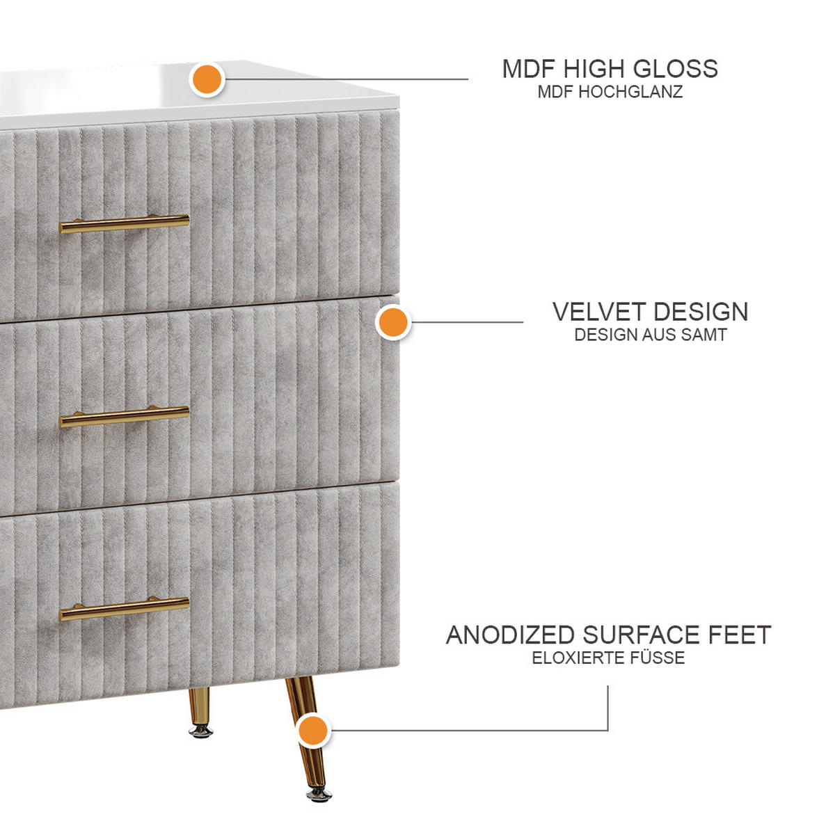 KOMMODE Velia Grau 70 x 78.5 cm mit 3 Schubladen - Grau, Holzwerkstoff (70/78.5/39cm) - Vicco