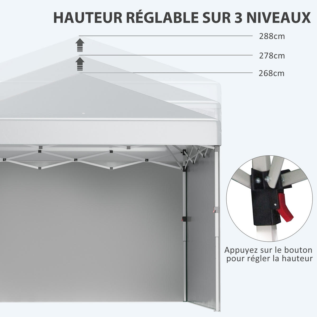 PAVILLON DE-13961 Pop-up 3/3 m, höhenverstellbar UV30+ - Hellgrau, Textil (297/288/297cm) - ComfortXL