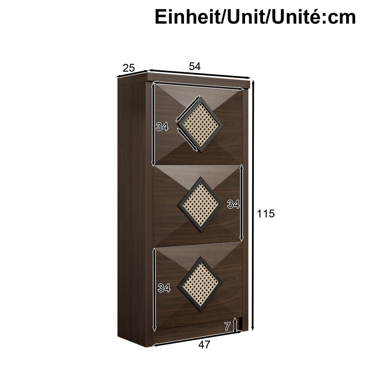 SCHUHSCHRANK 54/25/115 cm braun aus PB mit 3 Klappfächern - Naturfarben, Holzwerkstoff (54/115/25cm) - OKWISH