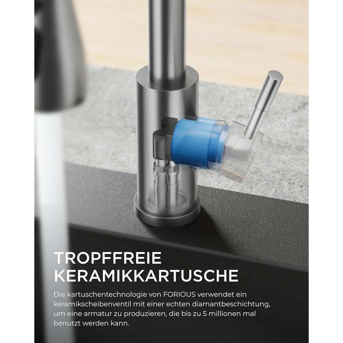 KÜCHENARMATUR mit ausziehbarer Brause Edelstahl 360° schwenkbar - Silberfarben, Metall (5/42.5/25cm)