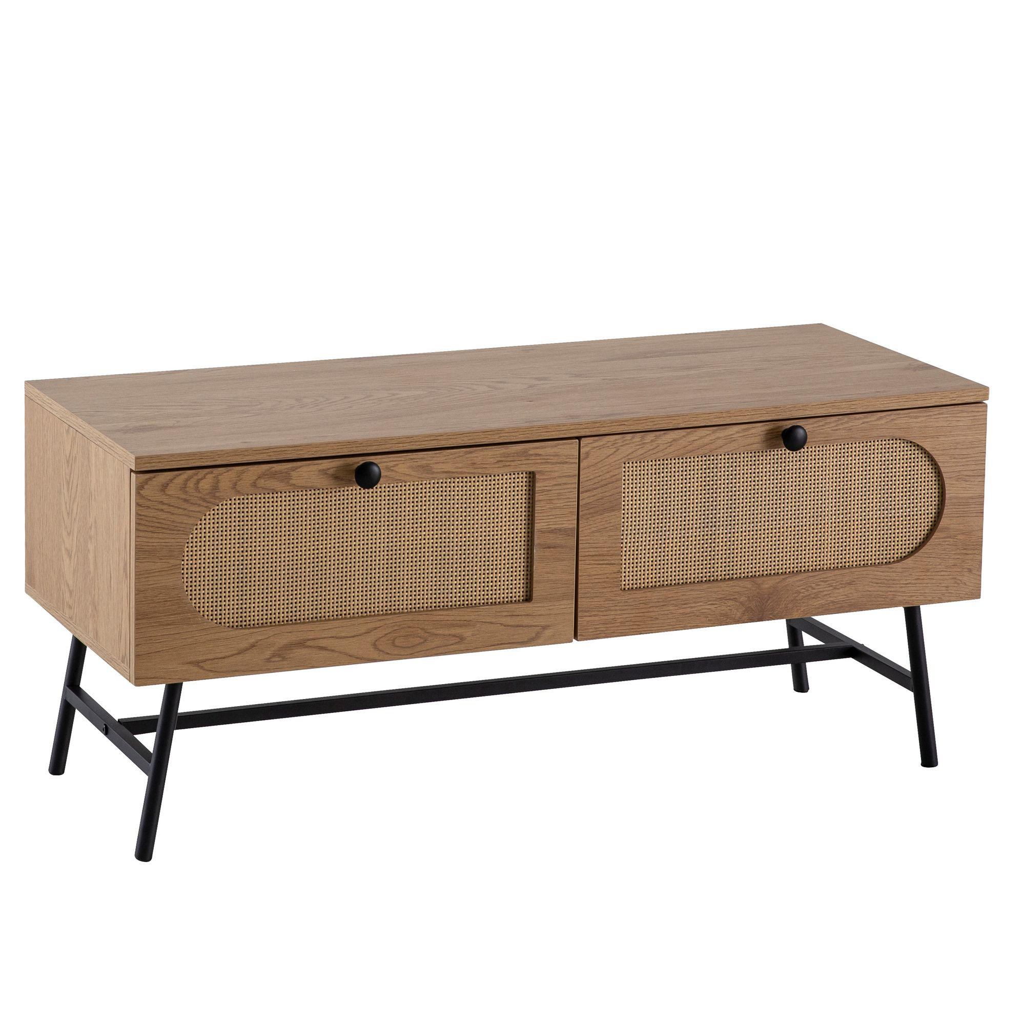 LOWBOARD Eiche-Dekor Rattan Modern Stil 100x45x40 cm mit Schubladen - Schwarz/Braun, Holzwerkstoff/Metall (100/45/40cm) - KADIMA DESIGN