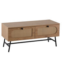 LOWBOARD Eiche-Dekor Rattan Modern Stil 100x45x40 cm mit Schubladen - Schwarz/Braun, Holzwerkstoff/Metall (100/45/40cm) - KADIMA DESIGN
