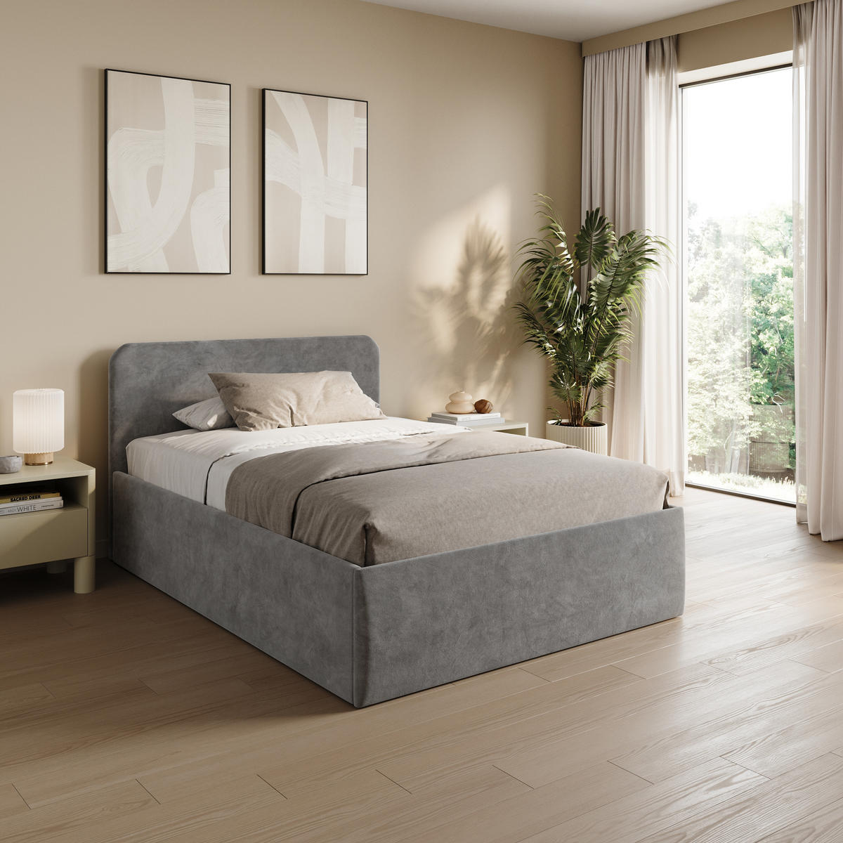 POLSTERBETT 140x200 cm Bonnellfederkernmatratze H2 Microvelours in Grau - Grau, Textil (140/200cm) - Home Collective