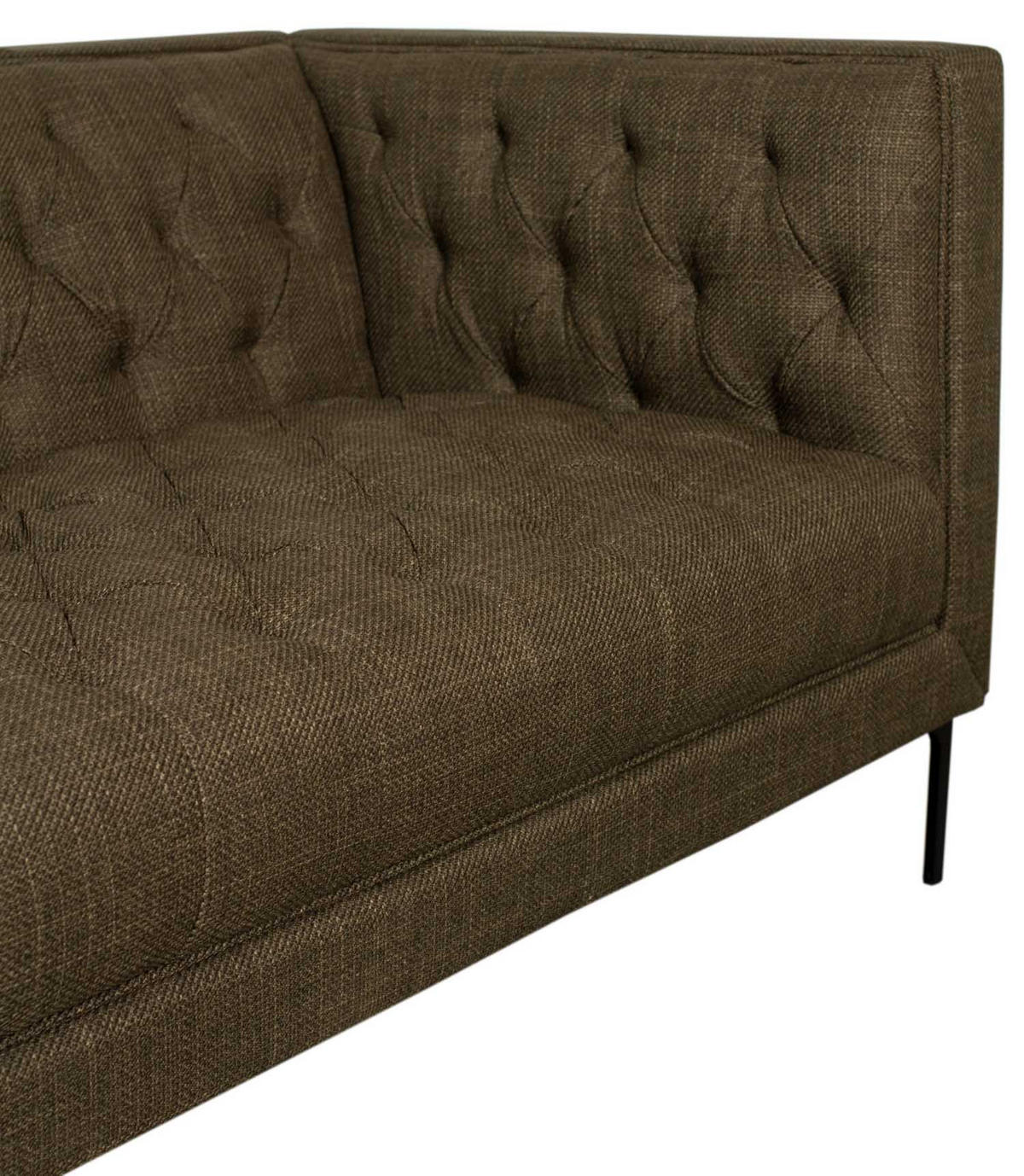 SOFA Troia 3-Sitzer Chesterfield Details - Schwarz/Olivgrün, Textil/Metall (205/74/85cm) - Mr. Deko