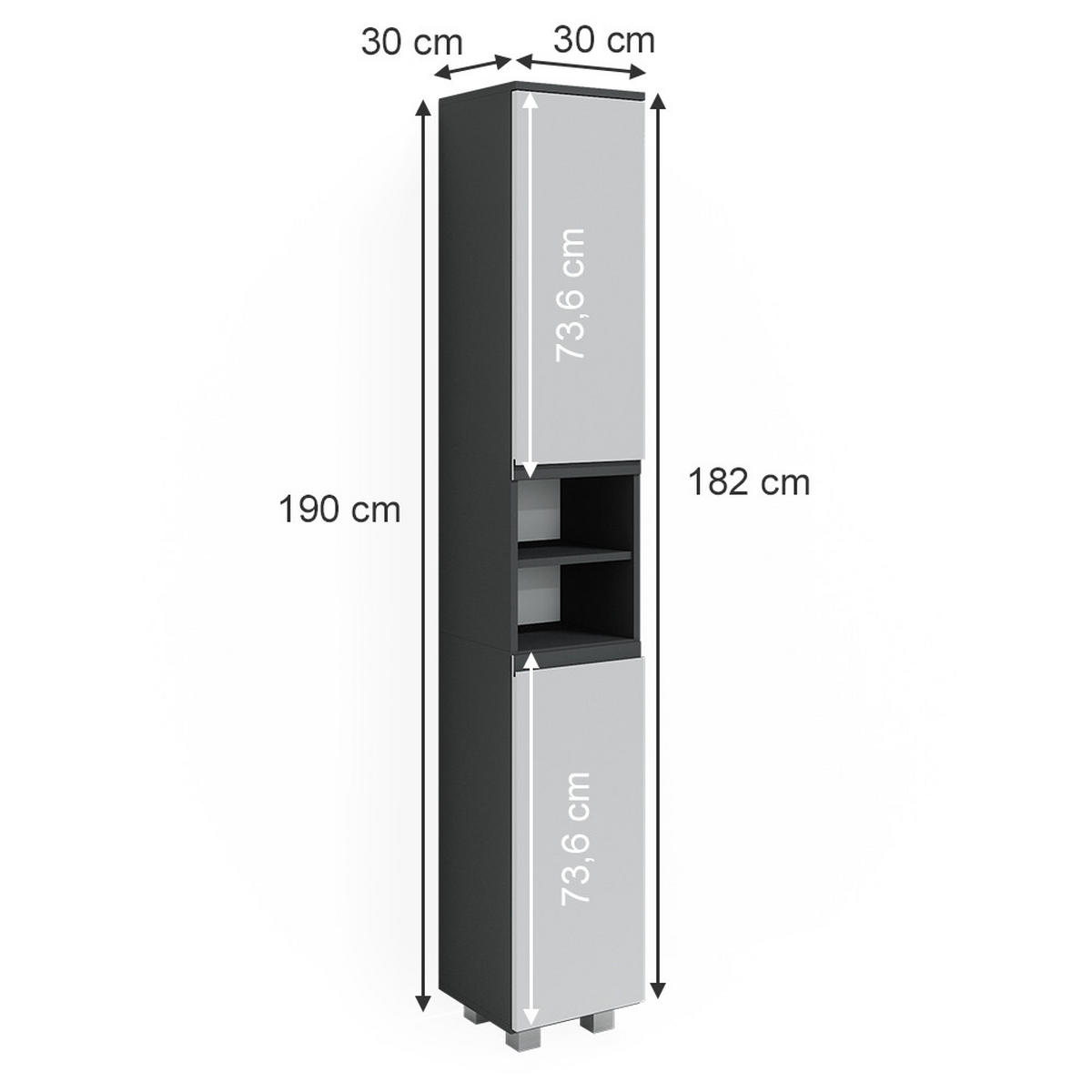 BADSCHRANK J-Shape Weiß 30 x 190 cm - Weiß, Holzwerkstoff (30/190/30cm) - Vicco