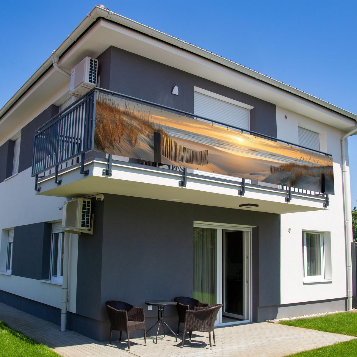 BALKON-SICHTSCHUTZ Strand - Dünen - Sonnenuntergang 500x100 cm - Sandfarben, Kunststoff (500/100cm) - MuchoWow