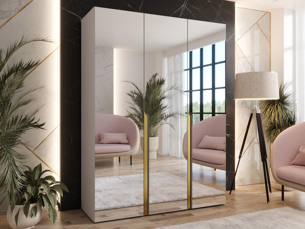 DREHTÜRENSCHRANK Mila III 150 - Kaschmir/Goldfarben, Holzwerkstoff/Kunststoff (150/202/52cm) - MIRJAN24