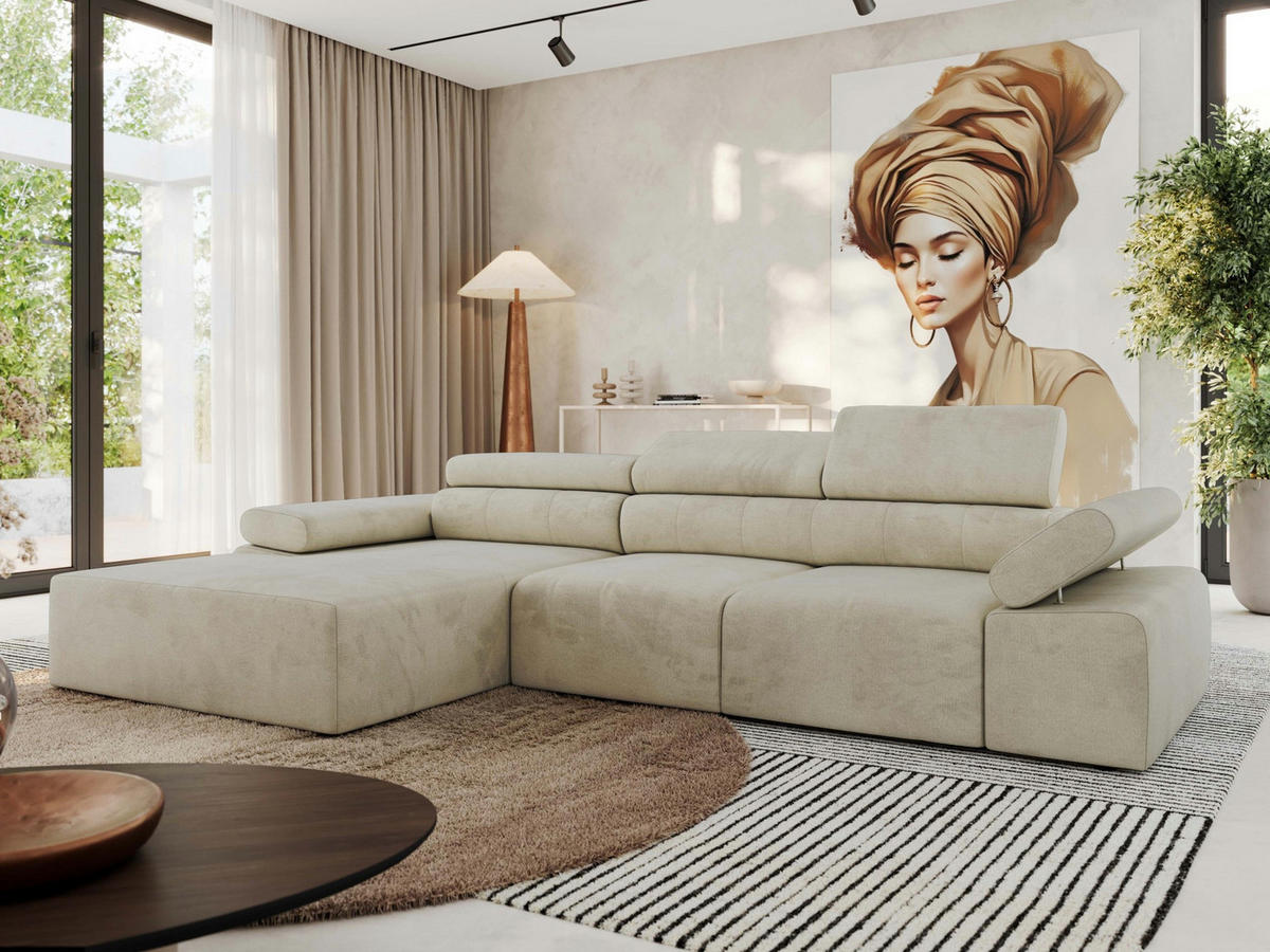 ECKSOFA RILASSO L Beige Velvet - links - Beige/Schwarz, Kunststoff/Textil (296/174cm) - MKS