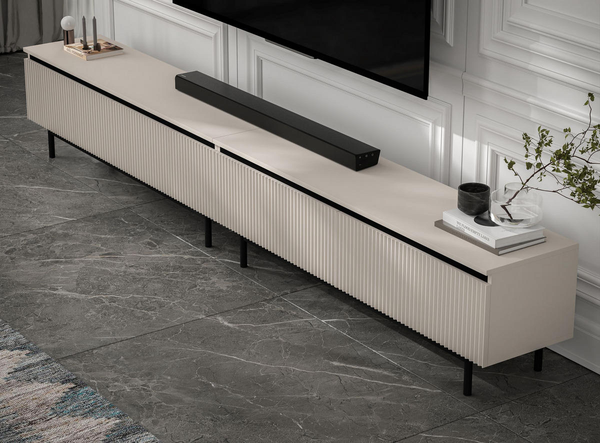 TV-LOWBOARD 2-er Set Selene Kaschmir Matt mit Metallrahmen 140 cm - Kaschmir/Beige, Holzwerkstoff/Metall (280/44/35cm) - Meble Lindner