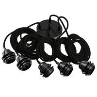 PENDELLEUCHTE Hang 5 Flammig Retro - Schwarz, Naturmaterialien (350/1/350cm) - HOOPZI