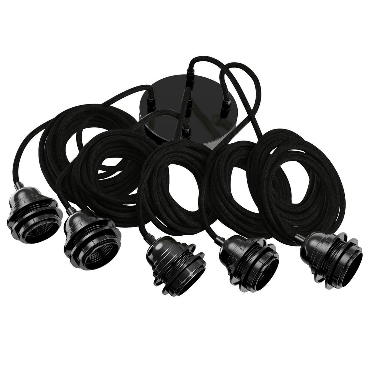 PENDELLEUCHTE Hang 5 Flammig Retro - Schwarz, Naturmaterialien (350/1/350cm) - HOOPZI
