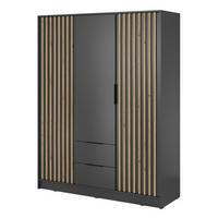 SCHRANK Grafit KELLY Dreitürig Mit Lamellen 155 cm - Graphitfarben, Holzwerkstoff (155/200/51cm) - Sepro Meble