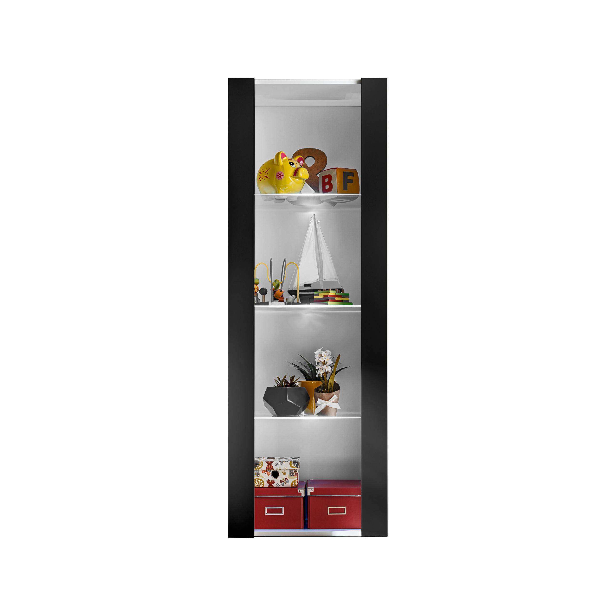 VITRINE TIVOLI, Weiß + Schwarz - Schwarz/Weiß, Glas/Holzwerkstoff (55/159/35cm) - Komodee