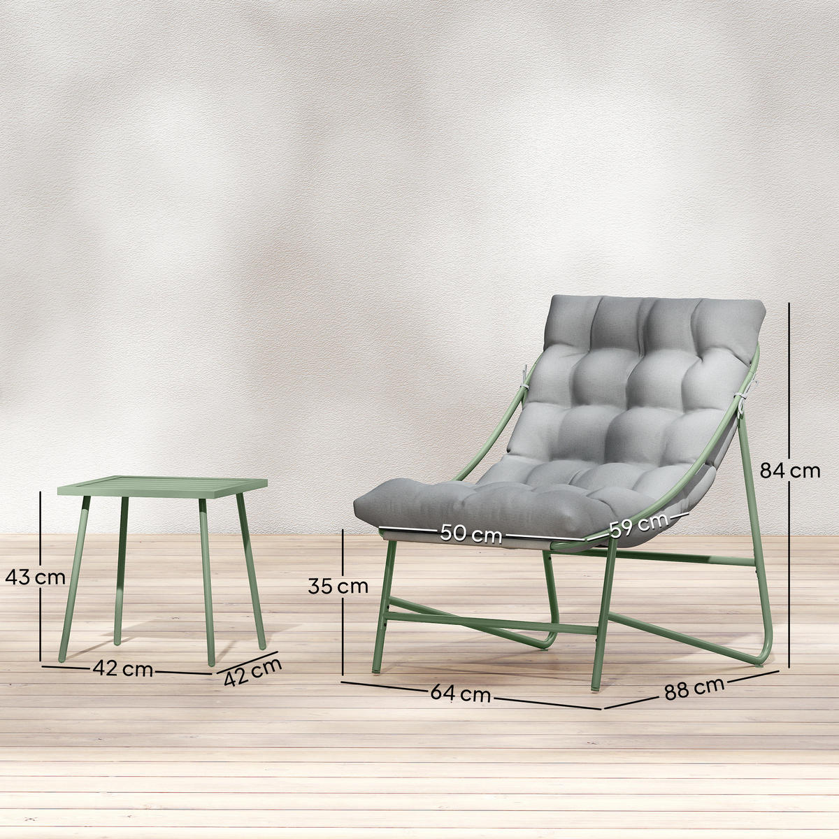 BALKONMÖBEL-SET 3er Set Stahl Netzstoff Hellgrau - Hellgrau/Grün, Textil/Metall - Outsunny