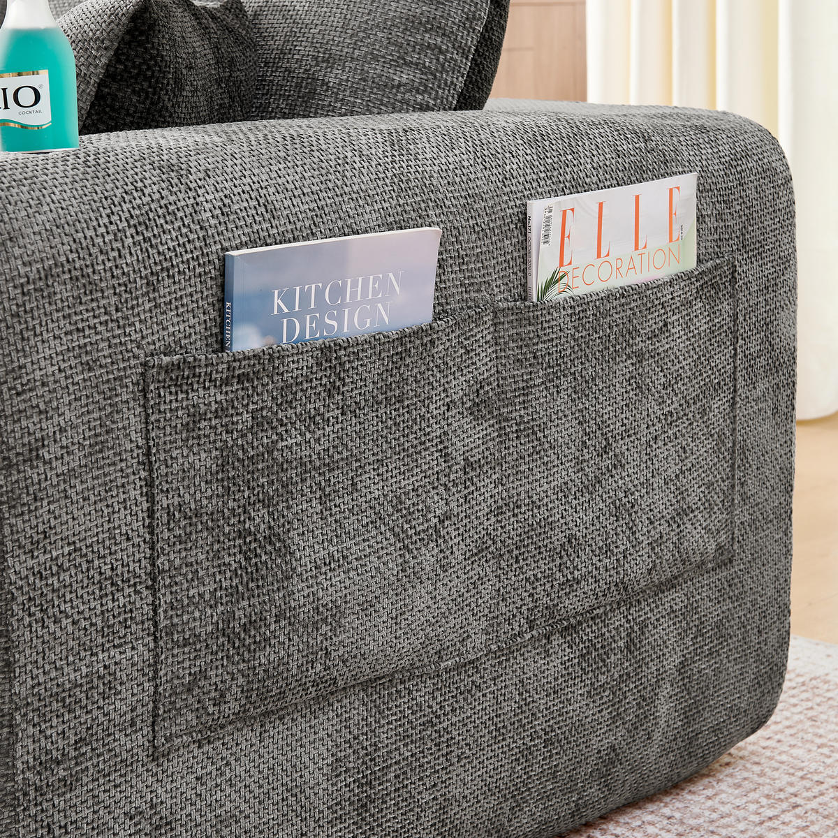 ECKSOFA DE-35043 L-Form mit Becherhalter Grau - Grau, Textil (170/255cm) - ComfortXL