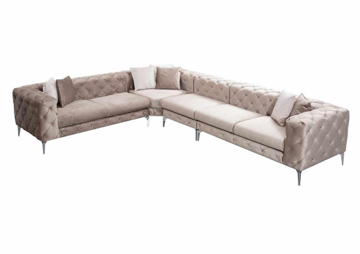 ECKSOFA mit großzügiger XXL Sitzfläche für die ganze Familie - Chromfarben/Beige, Holz/Textil (310/270cm) - myHomelando
