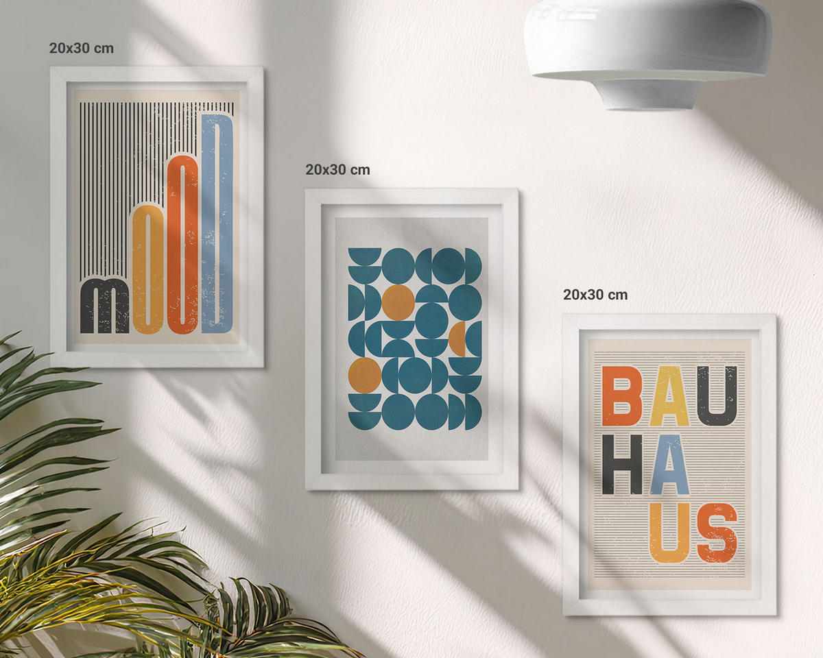 WANDBILDER 3er-Set - 20x30 cm Weißer Rahmen - Geometrische Muster im Bauhaus-Stil - Weiß, Kunststoff (20/30cm) - ArtPrintCave