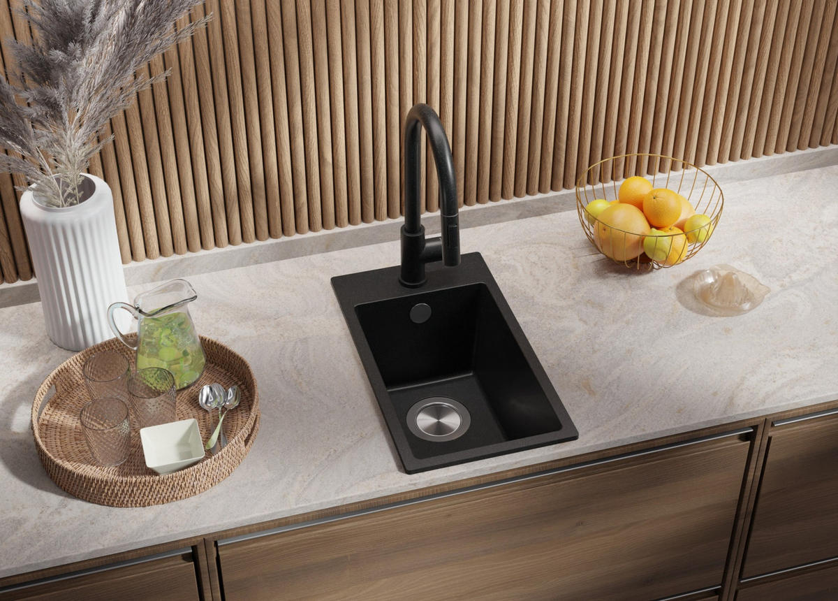 SPÜLBECKEN Riga, 2-er set Anthrazit 28/50 cm 1 Becken + Ablauf-Set ab 30er Unterschrank - Chromfarben/Anthrazit, Kunststoff (28/20/50cm) - Primagran
