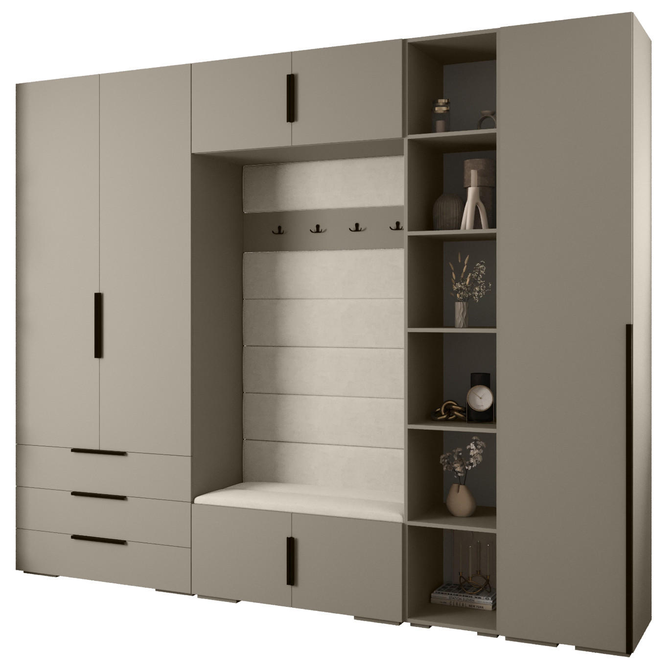 Abiks Möbel Garderoben-Set Kaschmir, Beige, Schwarz 290x236.7x47 cm