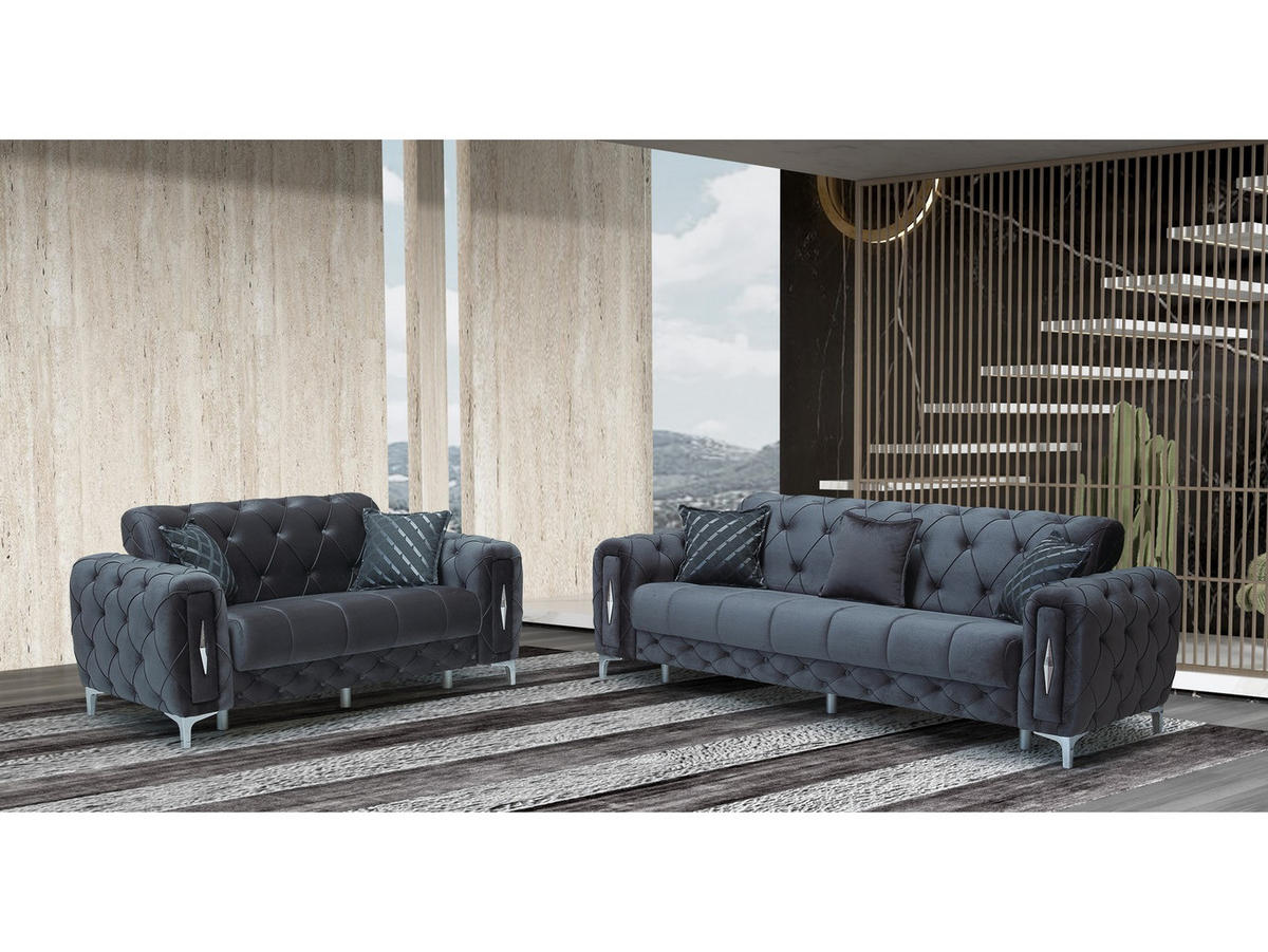 SITZGARNITUR Patna, Anthrazit Stellvariante 3+3 - Anthrazit, Holzwerkstoff/Kunststoff (245/80/100cm)