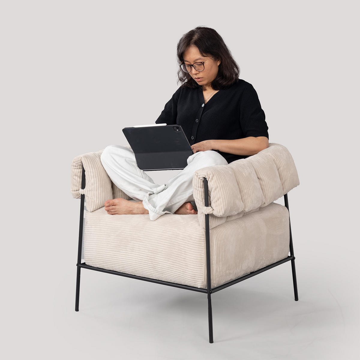 LOUNGESESSEL in Cord Beige - Beige, Metall (74/72.5/71cm) - Meubles Cosy