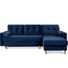 ECKSCHLAFSOFA ERISO 3/4 Sitzer und Universalecke mit Ottoman, Velour-Stoff, marineblau - Blau/Braun, Textil (240/183cm) - KONSIMO®