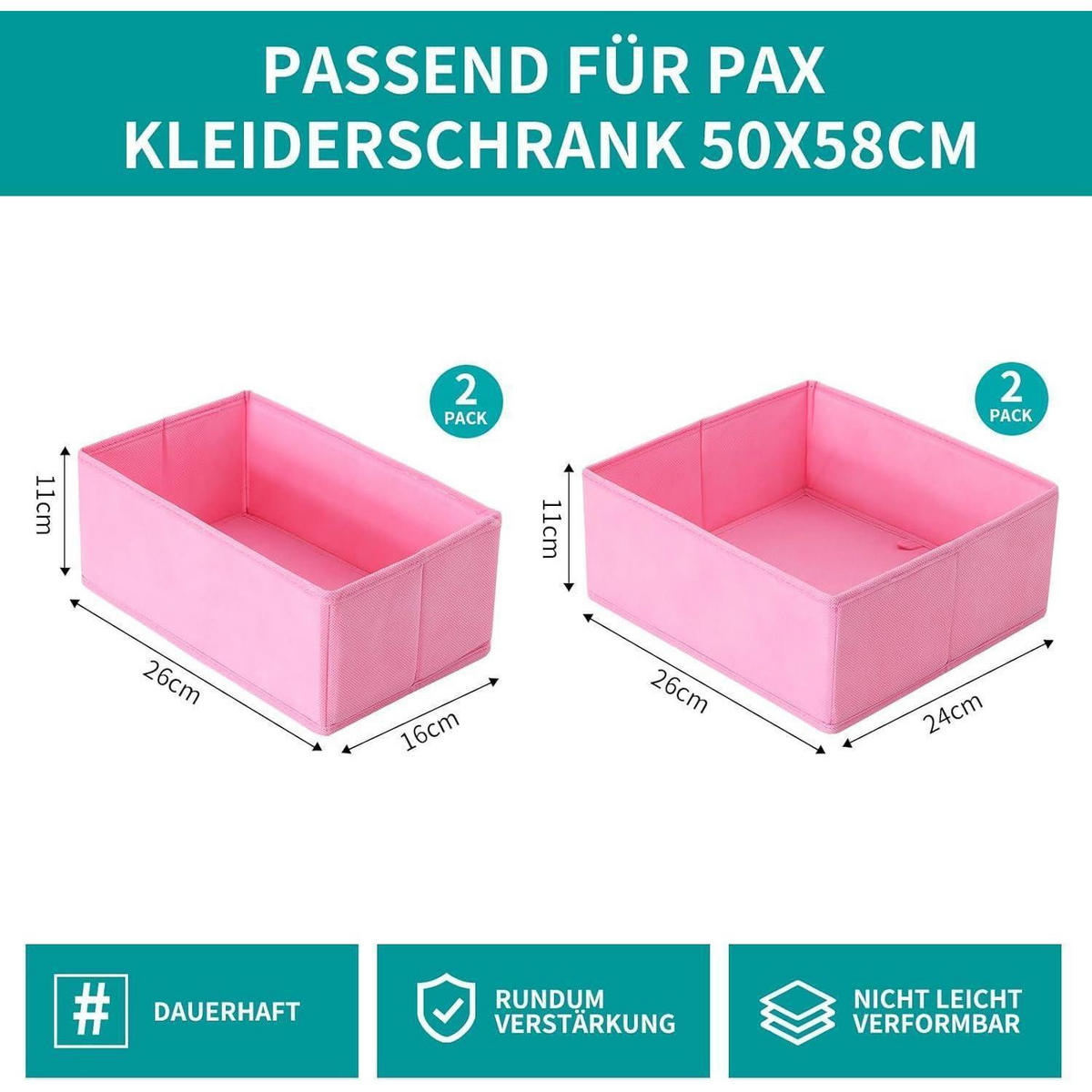 SCHUBLADEN Organizer 4er Set Rosa für PAX Kleiderschrank 50x58 cm - Rosa, Textil (28/12/28cm)