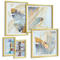 BILDER SET 5er Set - 50x50 cm & 20x30 cm & 40x60 cm Goldrahmen - abstrakte Muster in Blautönen - Goldfarben, Kunststoff (40/60cm) - TULUP